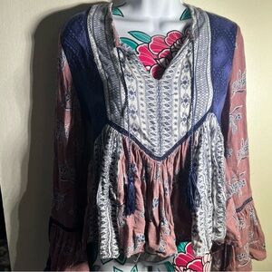 Vintage Havana Mauve Pink Blue Peasant Top